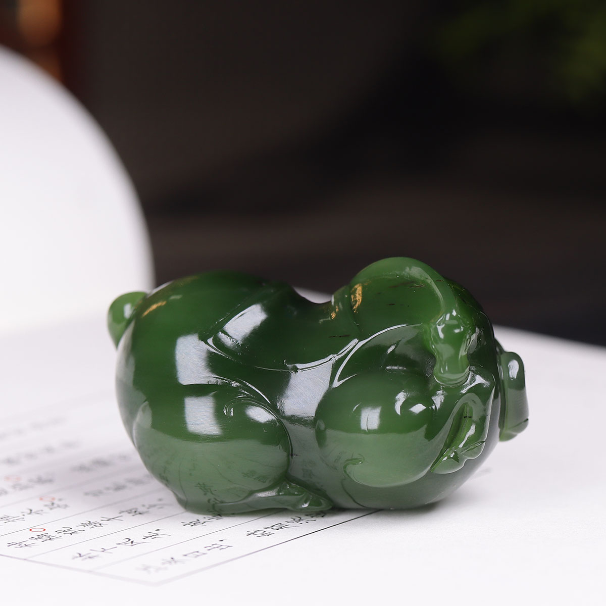 （古晨珠宝）俄罗斯和田玉菠菜绿碧玉生肖马把件手玩马到成功82g