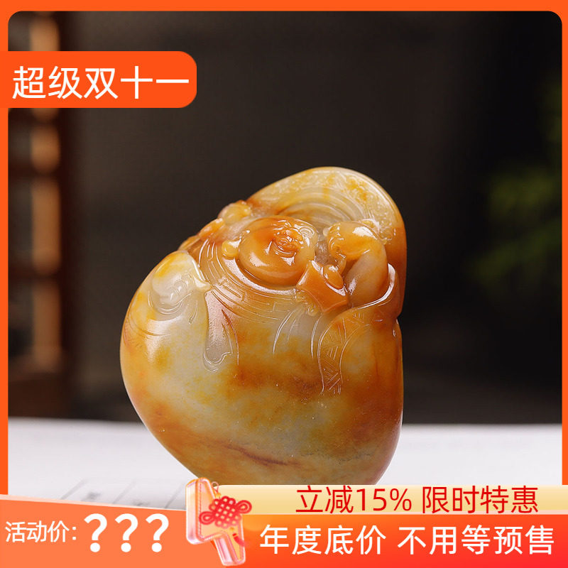 (古晨珠宝) 新疆和田玉黄沁籽料独籽弥勒佛把件手玩招财纳福115g