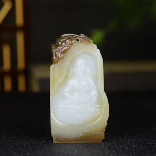 (古晨珠宝)新疆和田玉且末糖白玉观音挂件玉牌吊坠玉坠58g