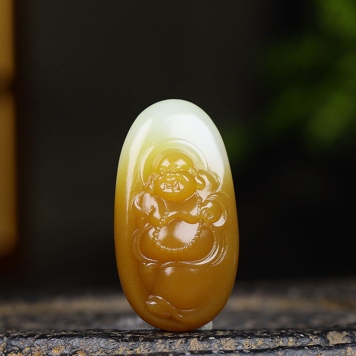 （古晨珠宝）新疆和田玉且末糖白玉弥勒佛挂件吊坠玉坠15g