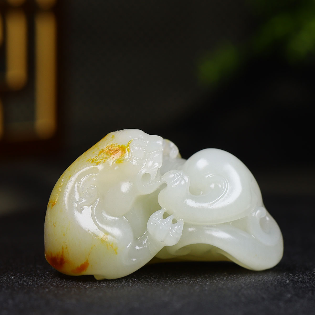 (古晨珠宝)新疆和田玉白玉籽料貔貅手把件手玩瑞兽赐福121g