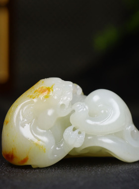 （古晨珠宝）新疆和田玉白玉籽料貔貅手把件手玩瑞兽赐福121g