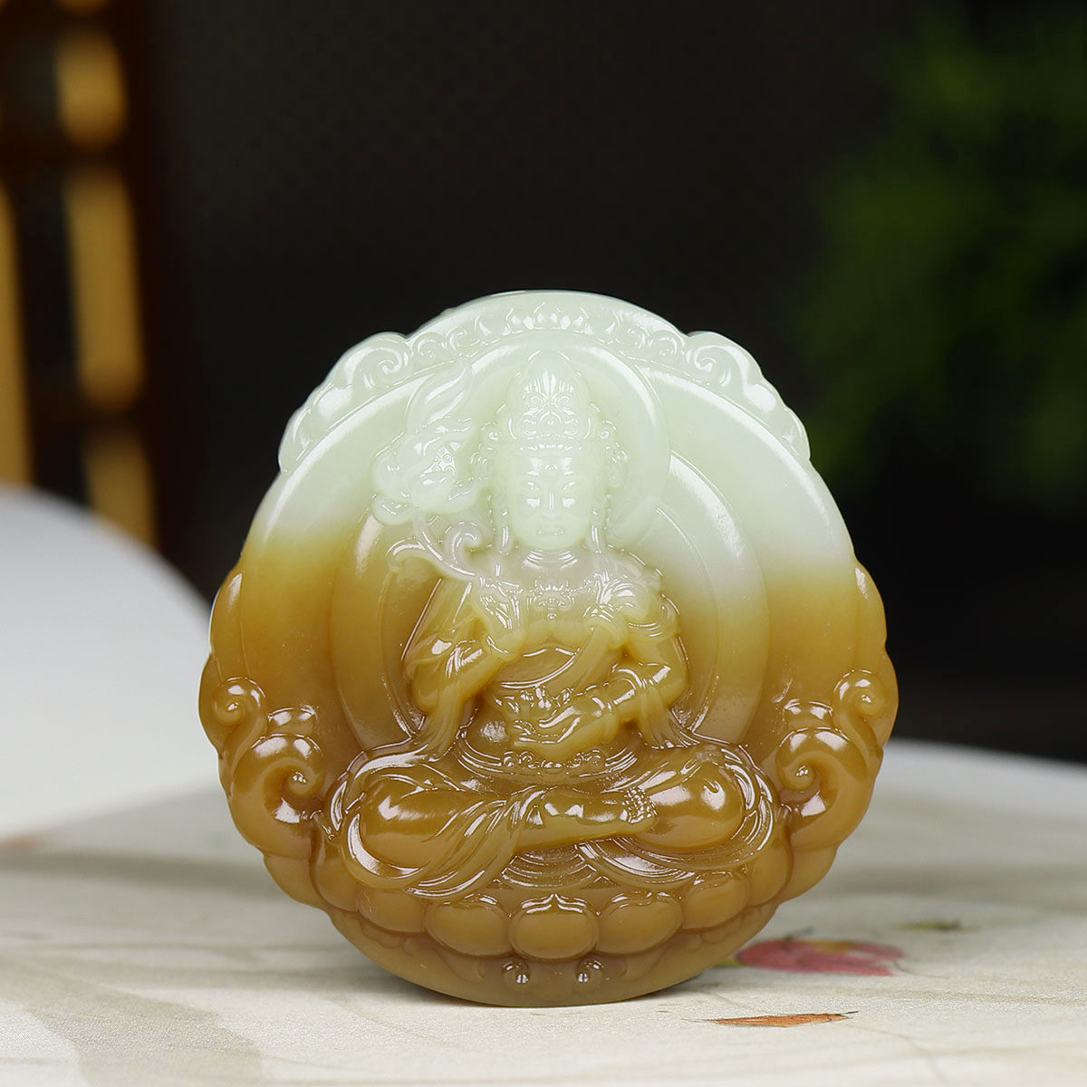 （古晨珠宝）新疆和田玉且末糖白玉观音挂件吊坠玉坠观音护佑50g