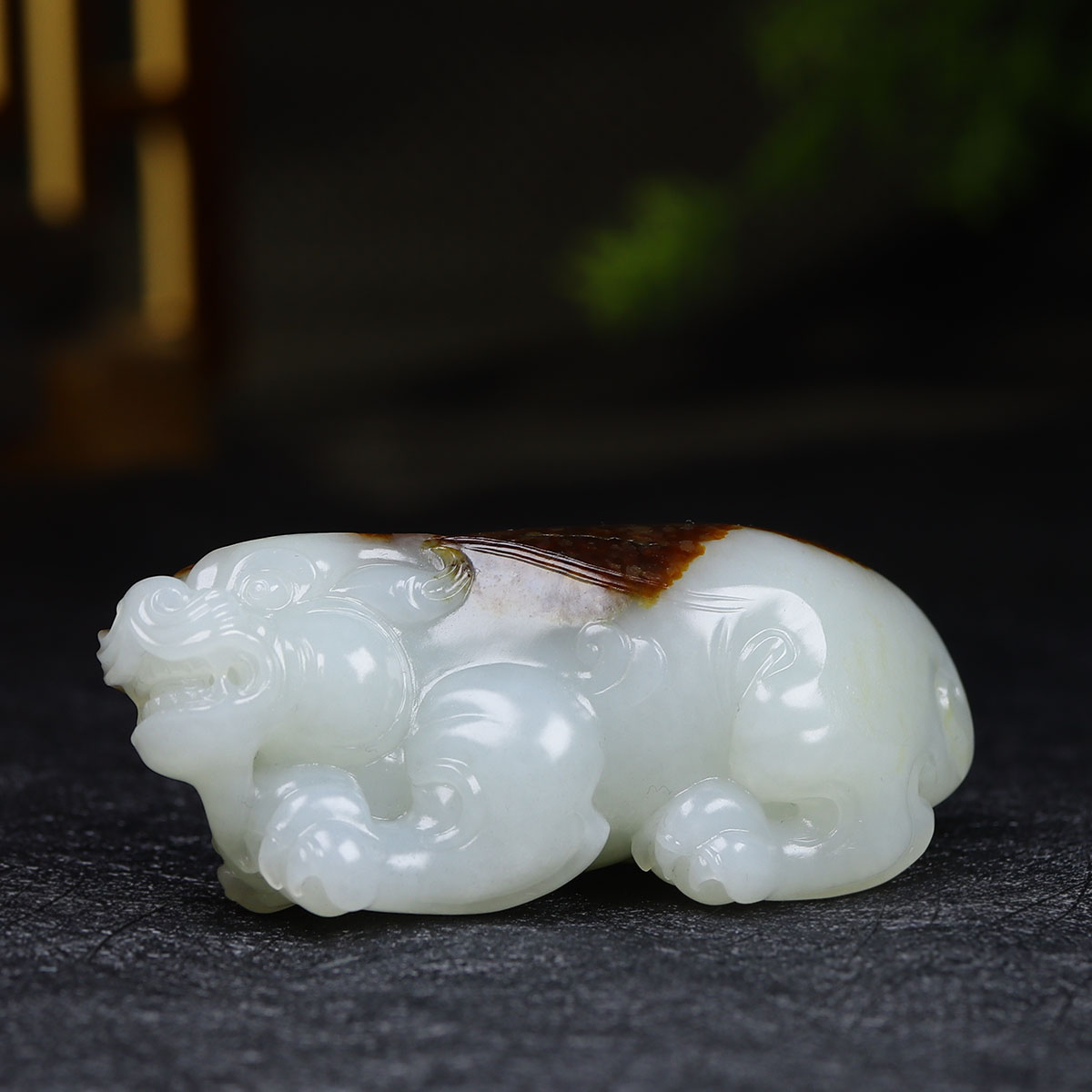 (古晨珠宝)新疆和田玉白玉籽料貔貅把件手玩瑞兽赐福149g