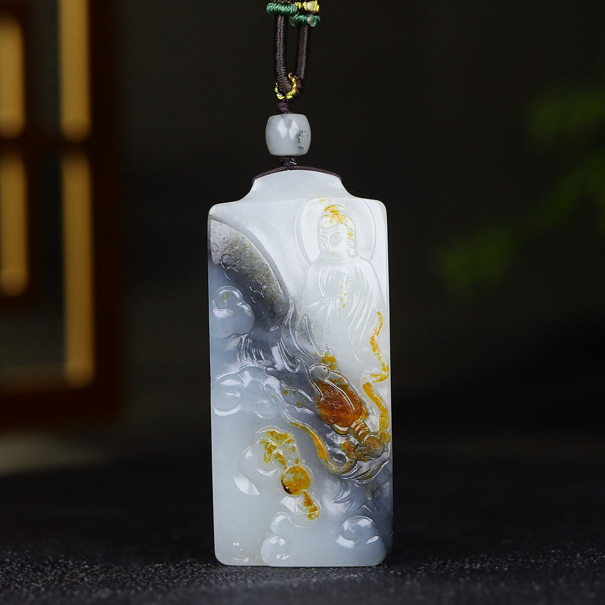 （古晨珠宝）新疆和田玉青花籽料挂件吊坠玉坠大威天龙54g