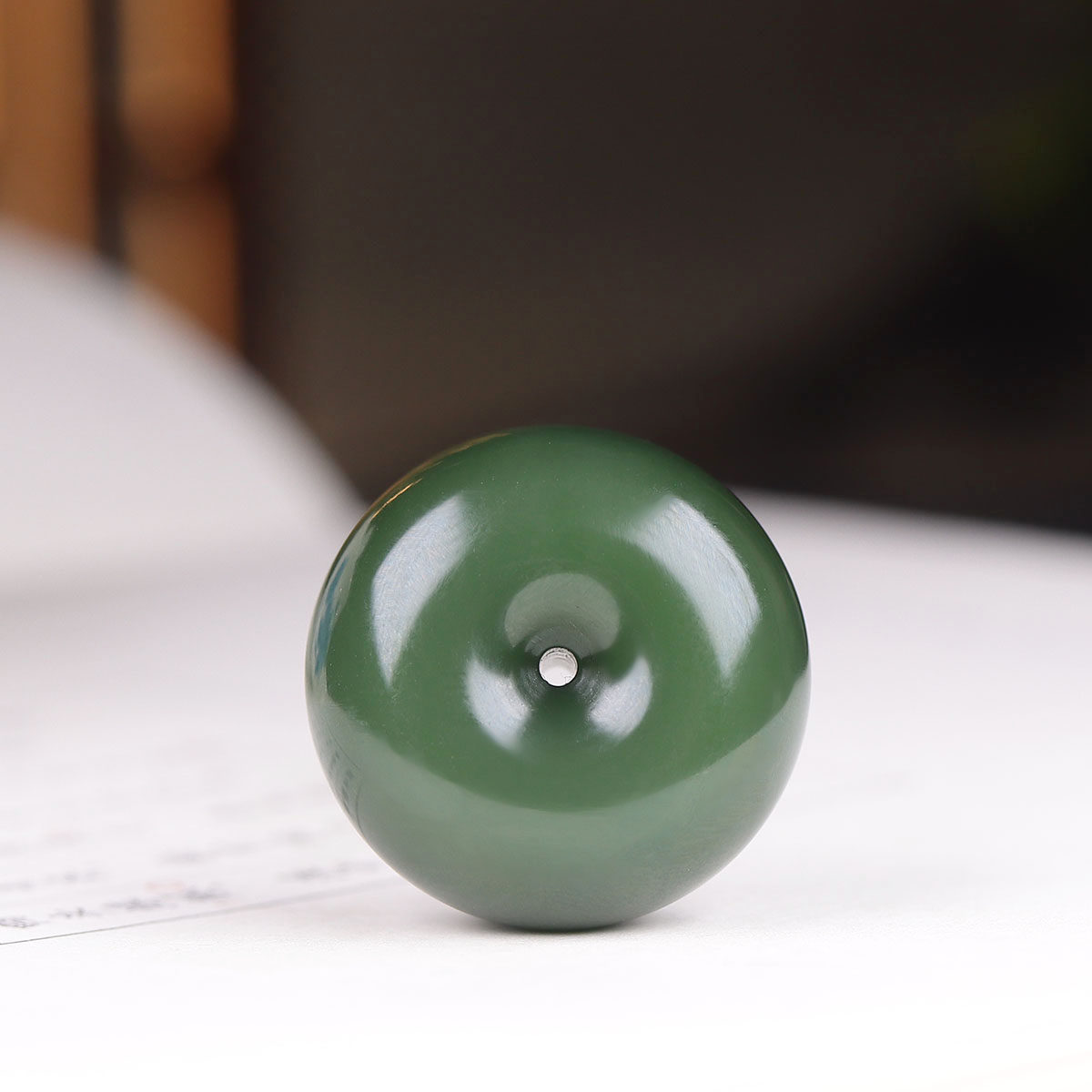 (古晨珠宝)俄罗斯和田玉菠菜绿碧玉平安扣挂件吊坠平平安安15g