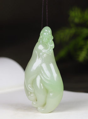 （古晨珠宝）青海和田玉翠青佛手瓜挂件吊坠玉坠福寿安康80g