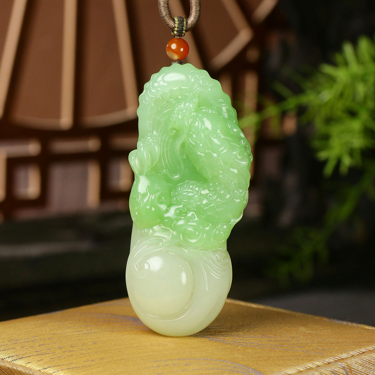 （古晨珠宝）润玉缘和田玉翠青生肖龙挂件润玉缘吊坠玉坠75g