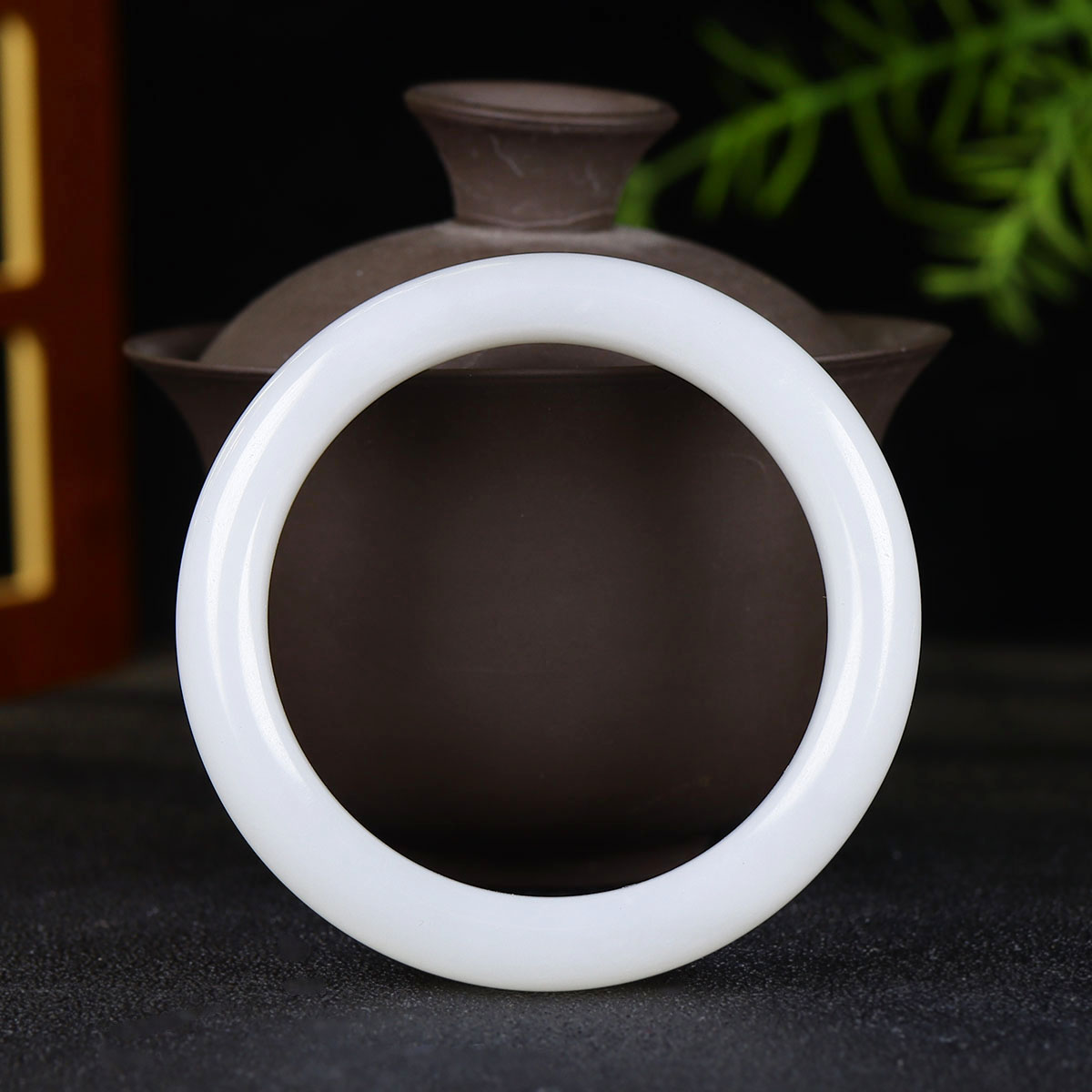 （古晨珠宝）新疆和田玉白玉手镯女款玉镯腕间美玉悬59g55mm