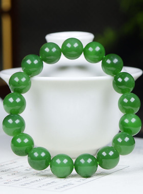 （古晨珠宝）俄罗斯和田玉粉绿碧玉圆珠手串手链诸事如意45g11+mm