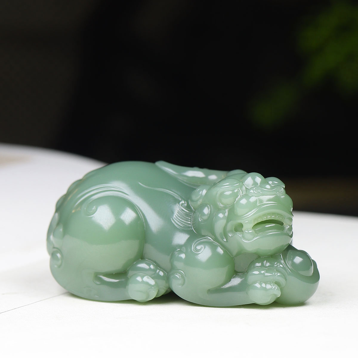 （古晨珠宝）俄罗斯和田玉粉青碧玉貔貅把件手玩瑞兽送福119g