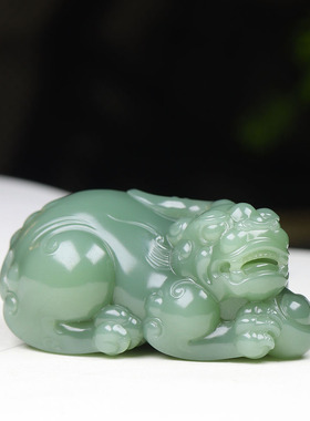 （古晨珠宝）俄罗斯和田玉粉青碧玉貔貅把件手玩瑞兽送福119g