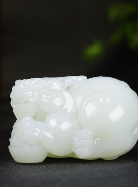 （古晨珠宝）新疆和田玉羊脂白玉貔貅手把件手玩瑞兽赐福293g