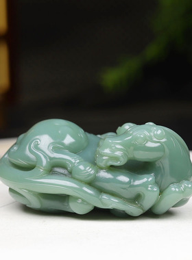 (古晨珠宝) 俄罗斯和田玉粉青碧玉马把件手玩摆件马上封侯150g