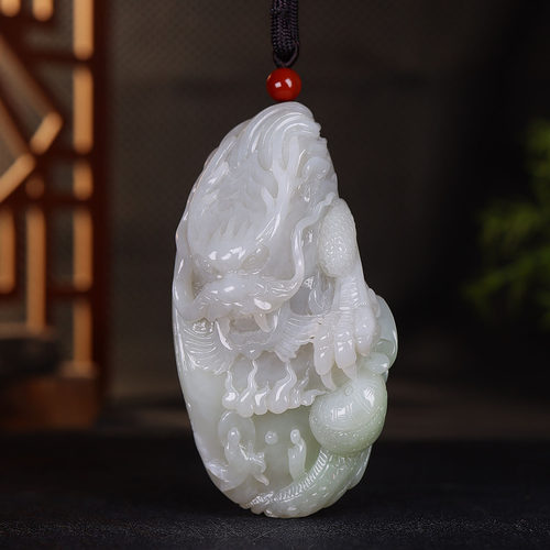 （古晨珠宝）青海和田玉翠青生肖龙把件手玩祥龙护主174g