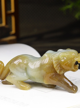 （古晨珠宝）新疆和田玉且末糖白玉老虎摆件把件手玩虎虎生威204g