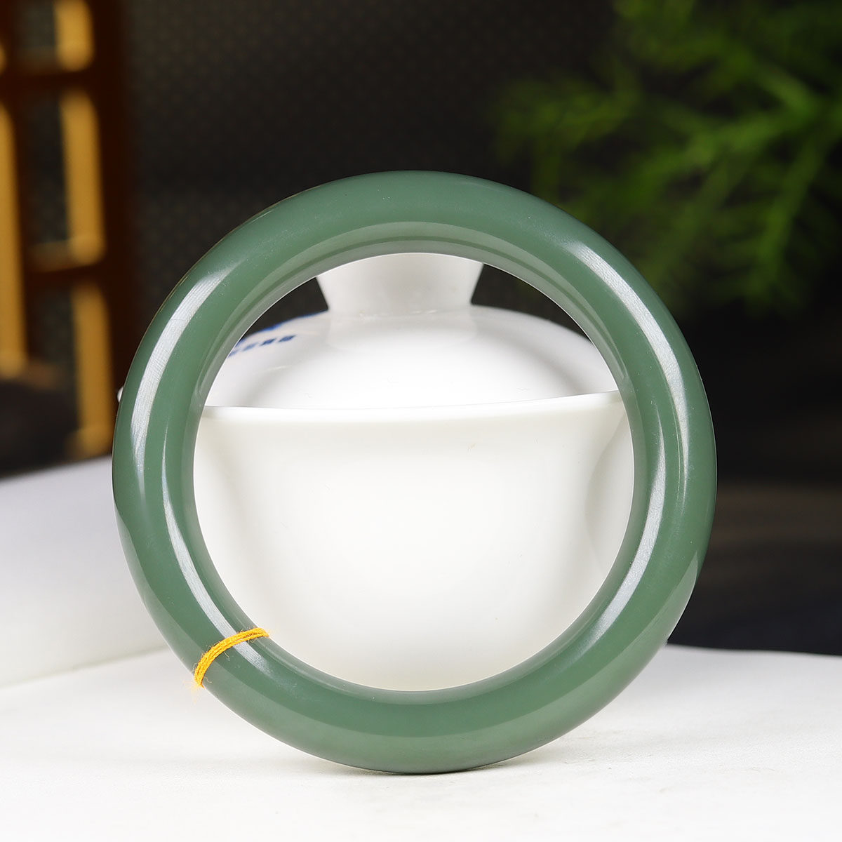 （古晨珠宝）俄罗斯和田玉油青碧玉手镯玉镯腕间优雅63g59mm