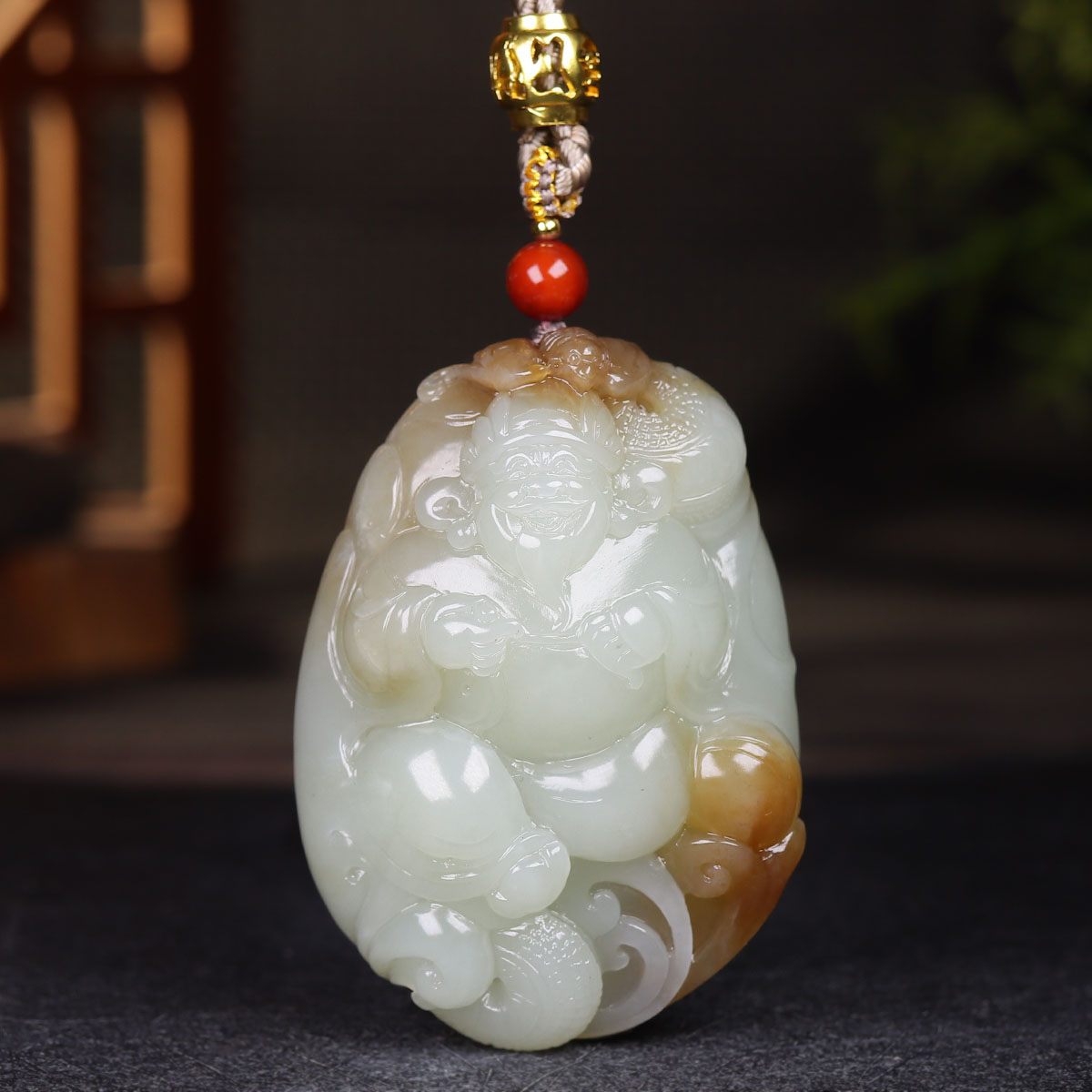 (古晨珠宝)新疆和田玉糖白玉财神把件手玩招财进宝167g