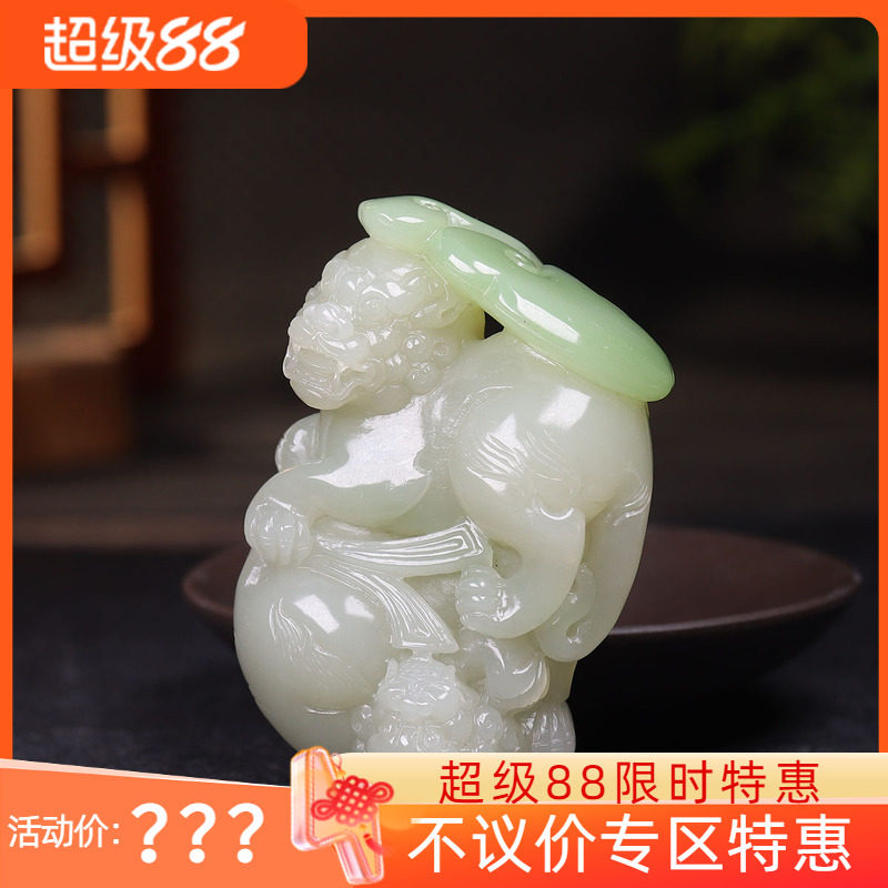 (古晨珠宝)青海和田玉翠青狮子把件手玩事事如意131g