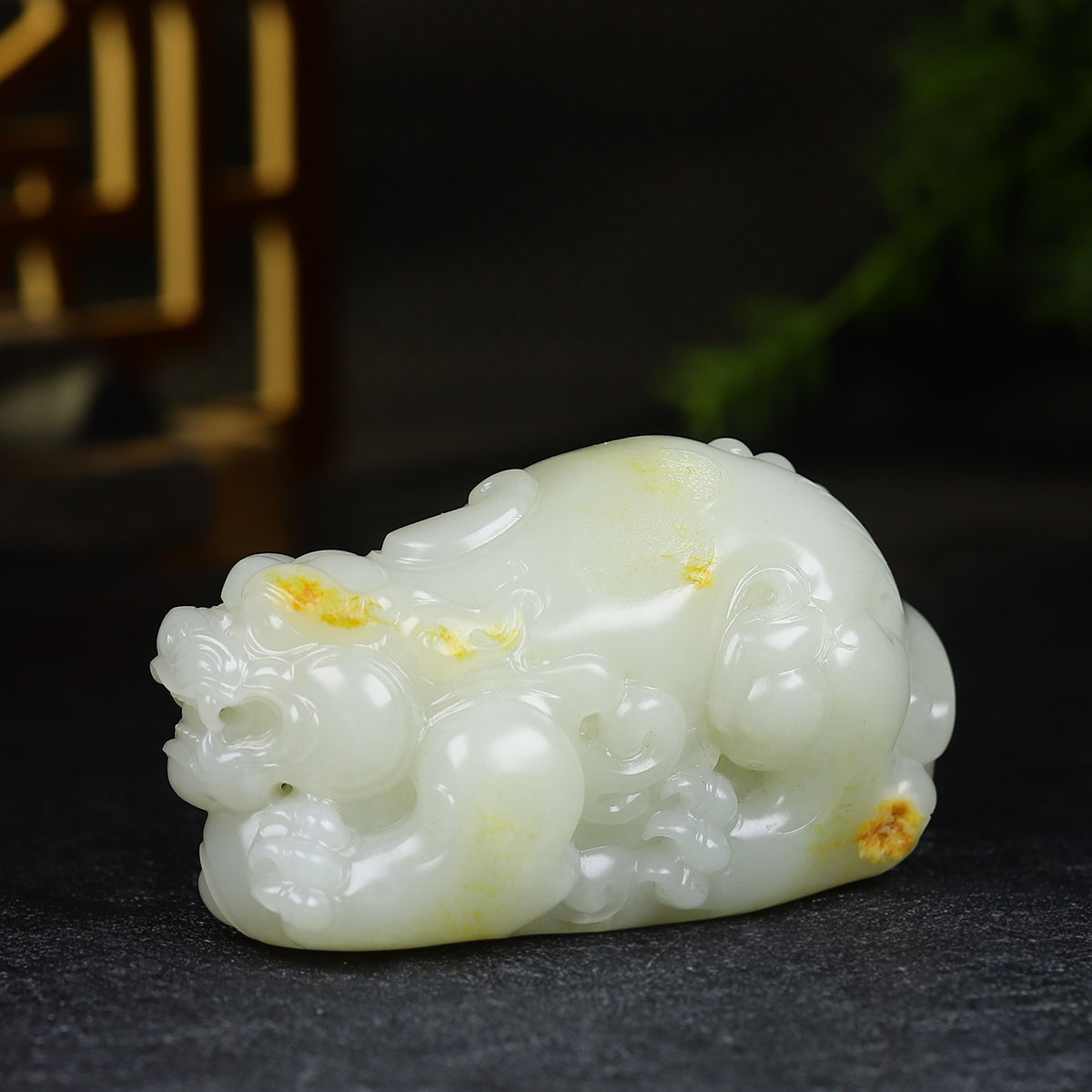 (古晨珠宝)新疆和田玉白玉籽料貔貅把件手玩瑞兽赐福330g