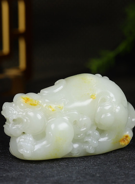 （古晨珠宝）新疆和田玉白玉籽料貔貅把件手玩瑞兽赐福330g