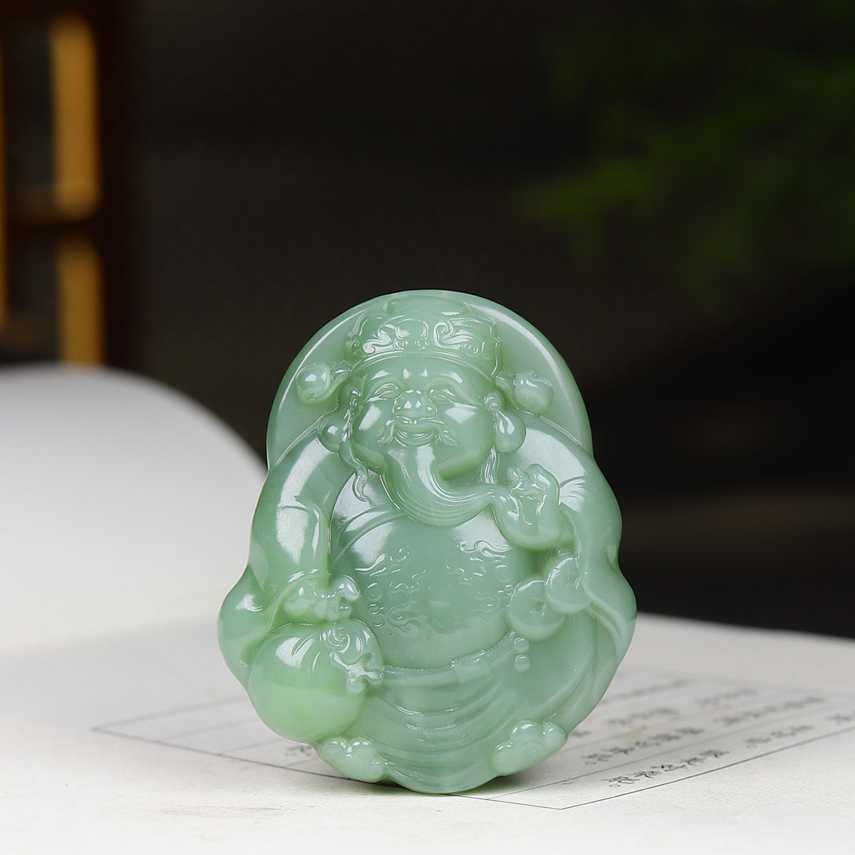 (古晨珠宝) 俄罗斯和田玉粉青碧玉财神挂件吊坠玉坠招财进宝48g