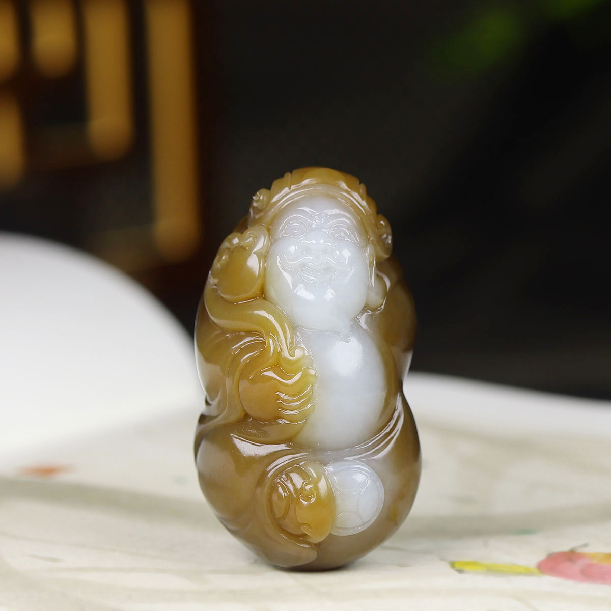 （古晨珠宝）新疆和田玉且末糖白玉财神挂件吊坠玉坠财源滚滚36g