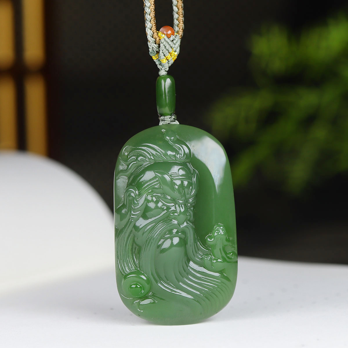 （古晨珠宝）俄罗斯和田玉碧玉关公挂件吊坠玉坠玉牌忠义千秋28g