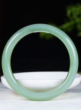 （古晨珠宝）俄罗斯和田玉粉青猫眼碧玉手镯女款玉镯41g54mm