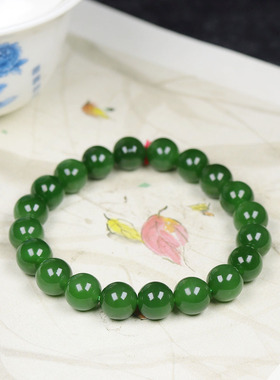 （古晨珠宝）俄罗斯和田玉阳绿碧玉手串手链诸事如意31g10mm