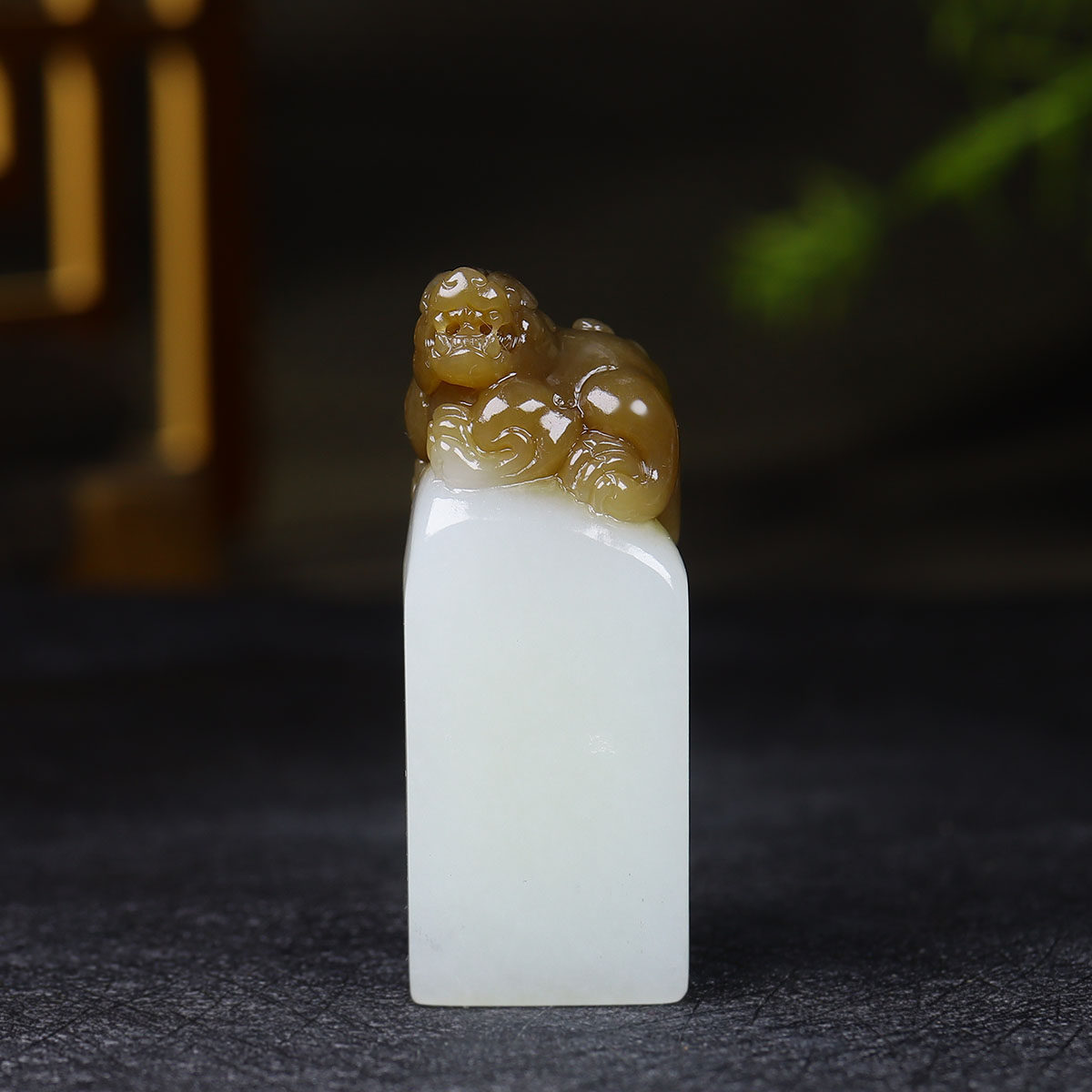 （古晨珠宝）新疆和田玉且末糖白玉貔貅印章把件招财进宝85g