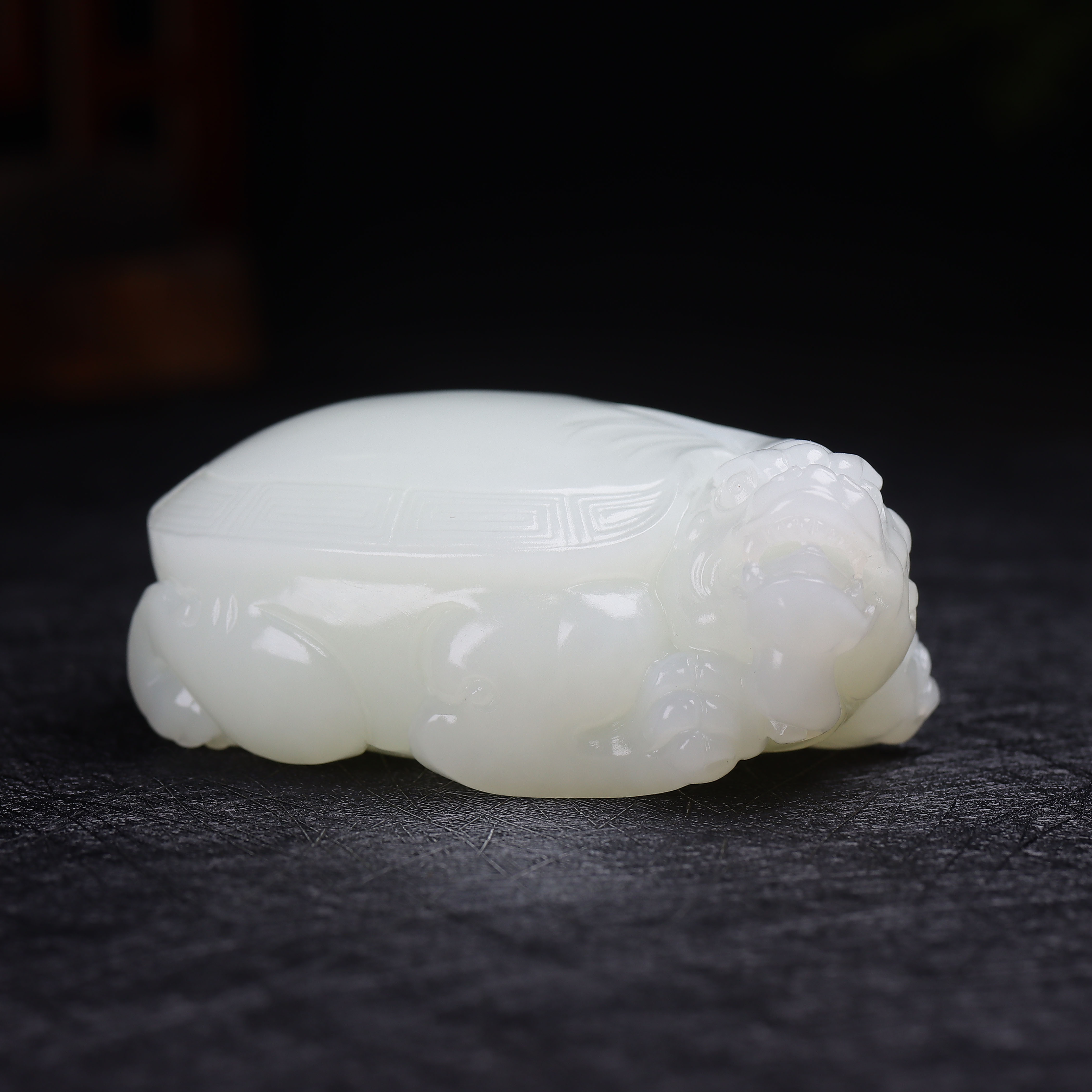 （古晨珠宝）新疆和田玉白玉龙龟把件手玩摆件万寿无疆184g