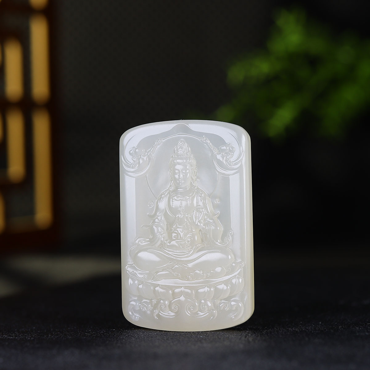 （古晨珠宝）青海和田玉藕粉观音挂件玉牌吊坠玉坠观音护佑44g