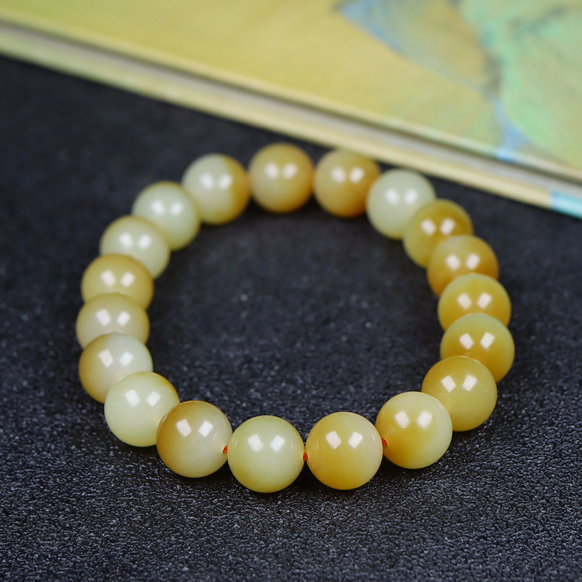 (古晨珠宝)新疆和田玉且末糖白玉圆珠手串手链珠帘富贵28g9+mm