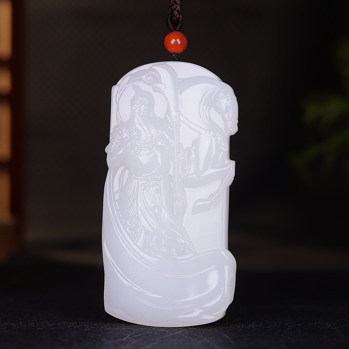 (古晨珠宝)新疆和田玉白玉关公挂件吊坠玉坠忠义千秋60g
