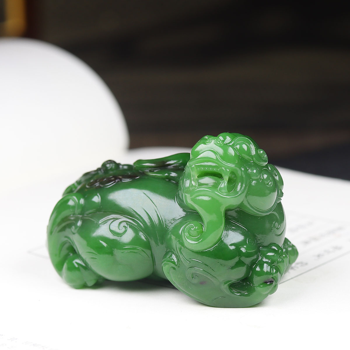 (古晨珠宝) 俄罗斯和田玉粉绿碧玉貔貅把件手玩招财进宝130g