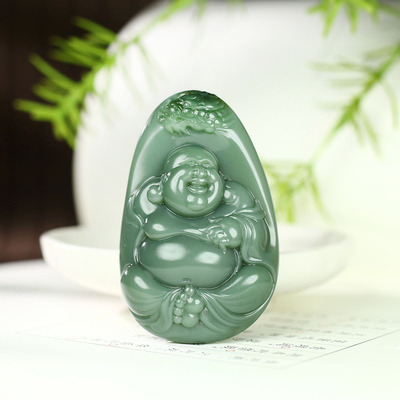 古晨俄罗斯和田玉碧玉弥勒佛挂件