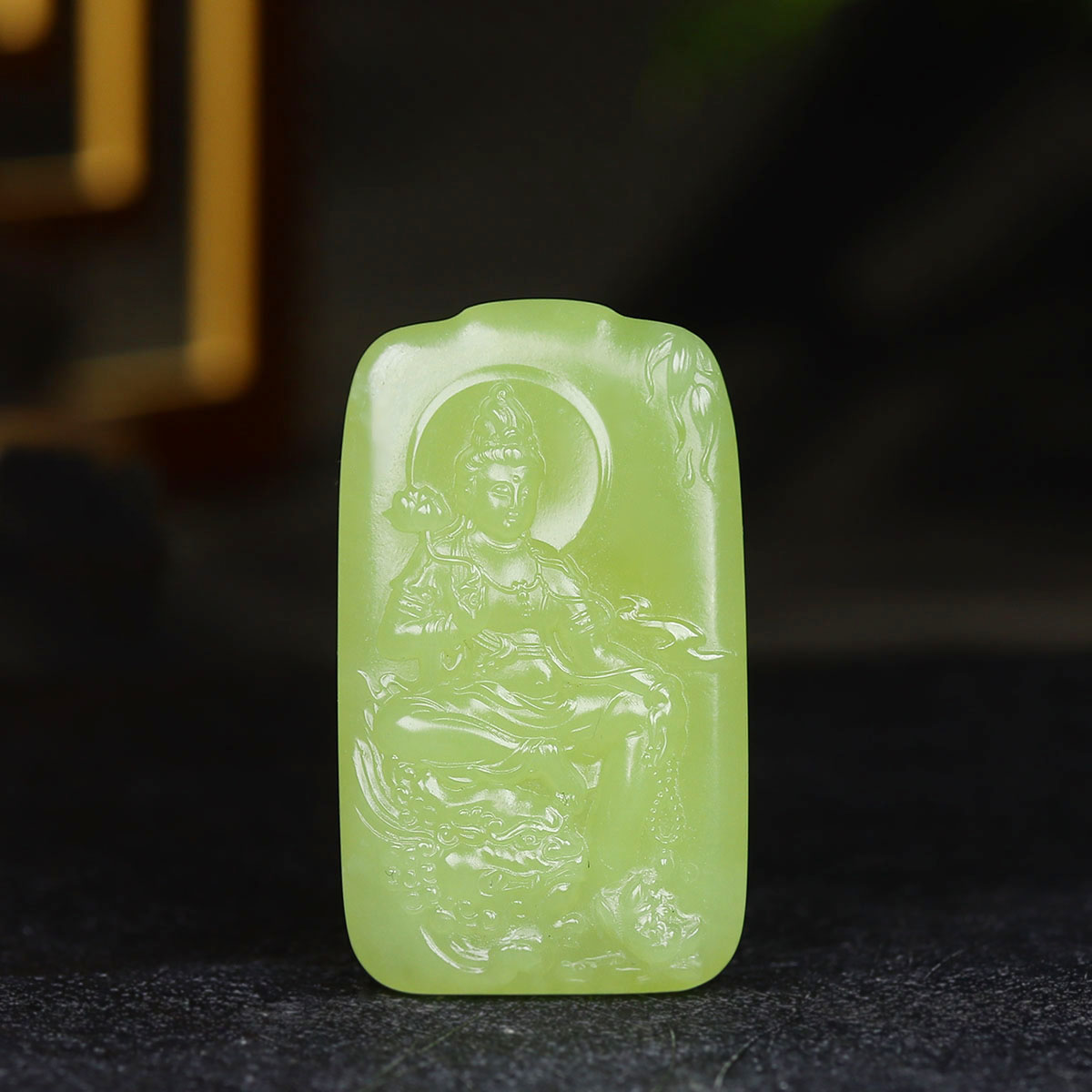 （古晨珠宝）新疆和田玉若羌黄玉观音挂件吊坠玉坠御龙观音30g