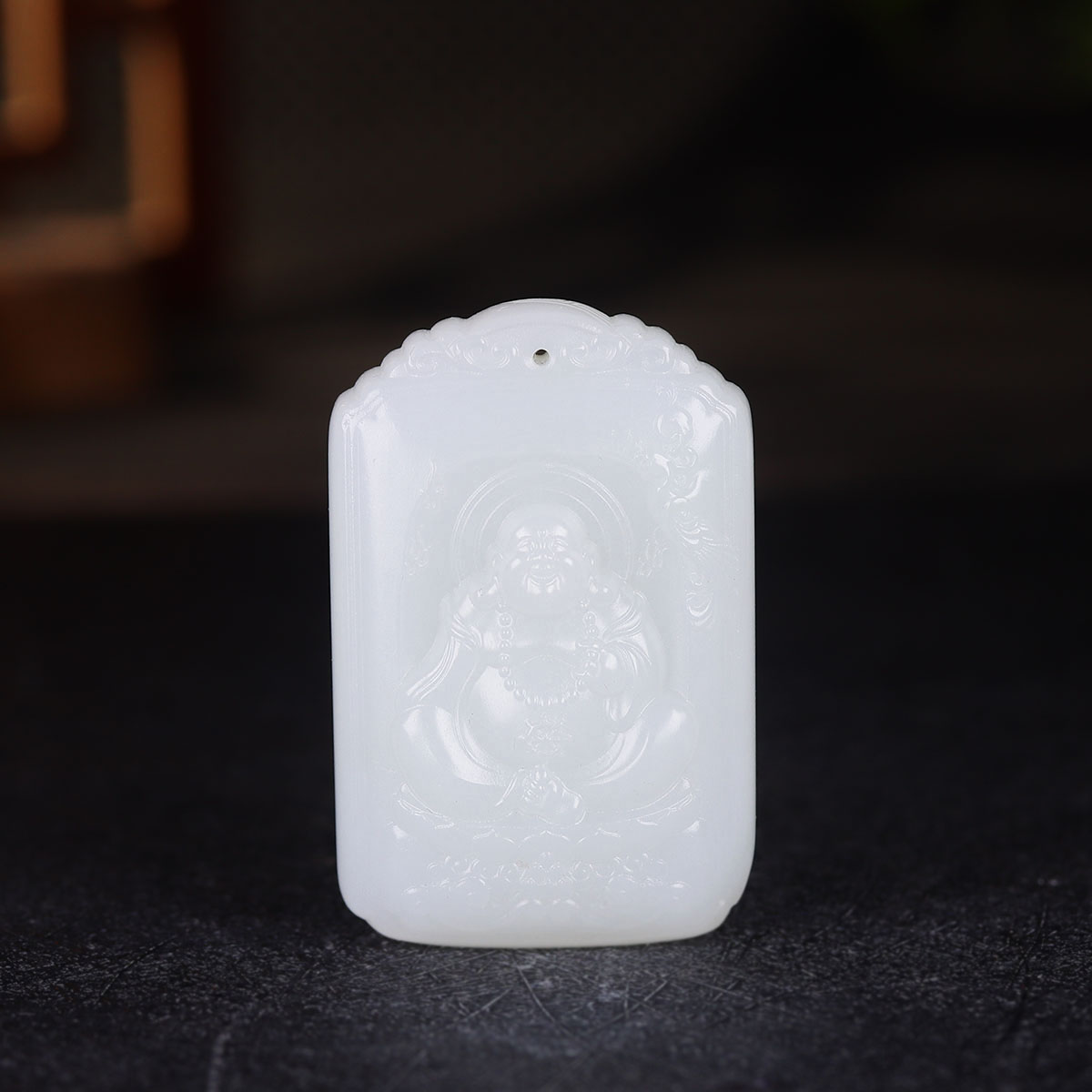 (古晨珠宝) 新疆和田玉白玉弥勒佛挂件吊坠玉坠玉牌佛佑平安40g