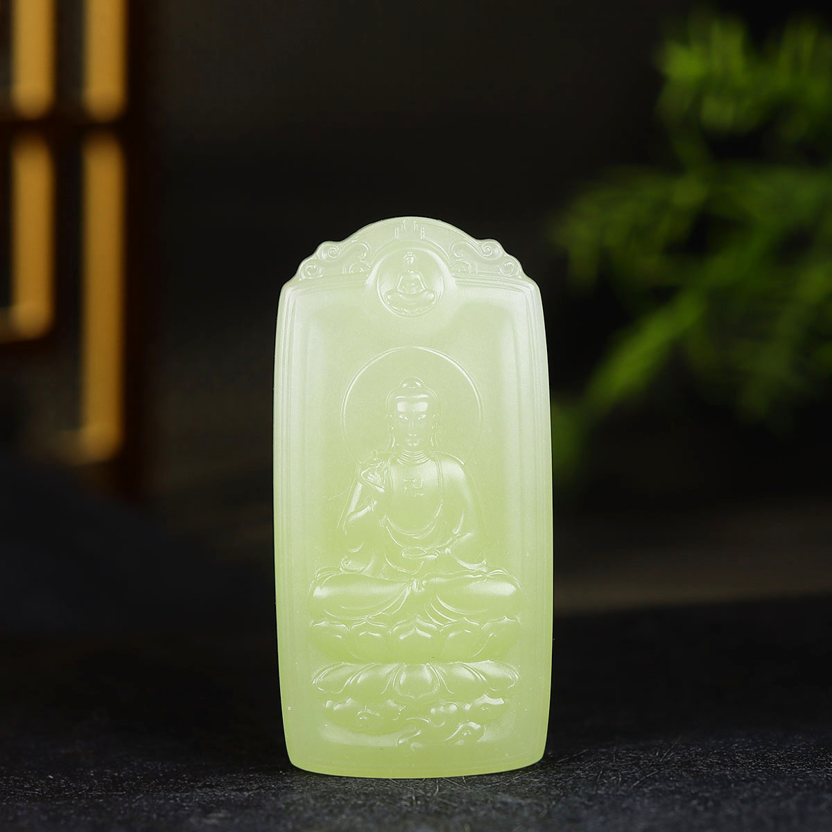 （古晨珠宝）新疆和田玉若羌黄玉大日如来挂件吊坠玉坠玉牌55g