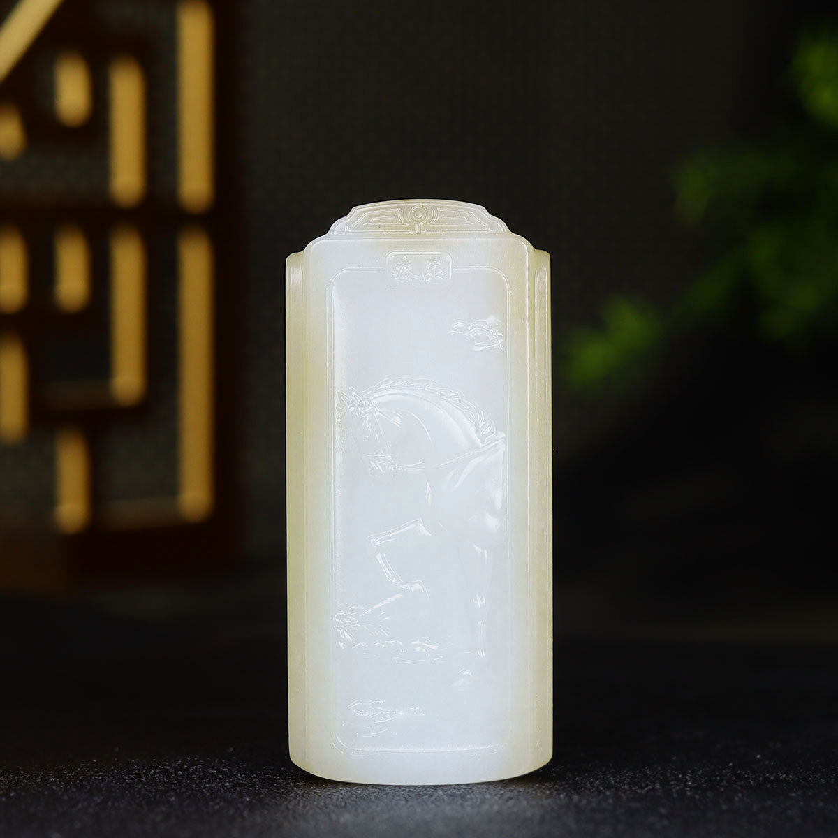 （古晨珠宝）新疆和田玉且末糖白玉生肖马挂件玉牌吊坠玉坠72g