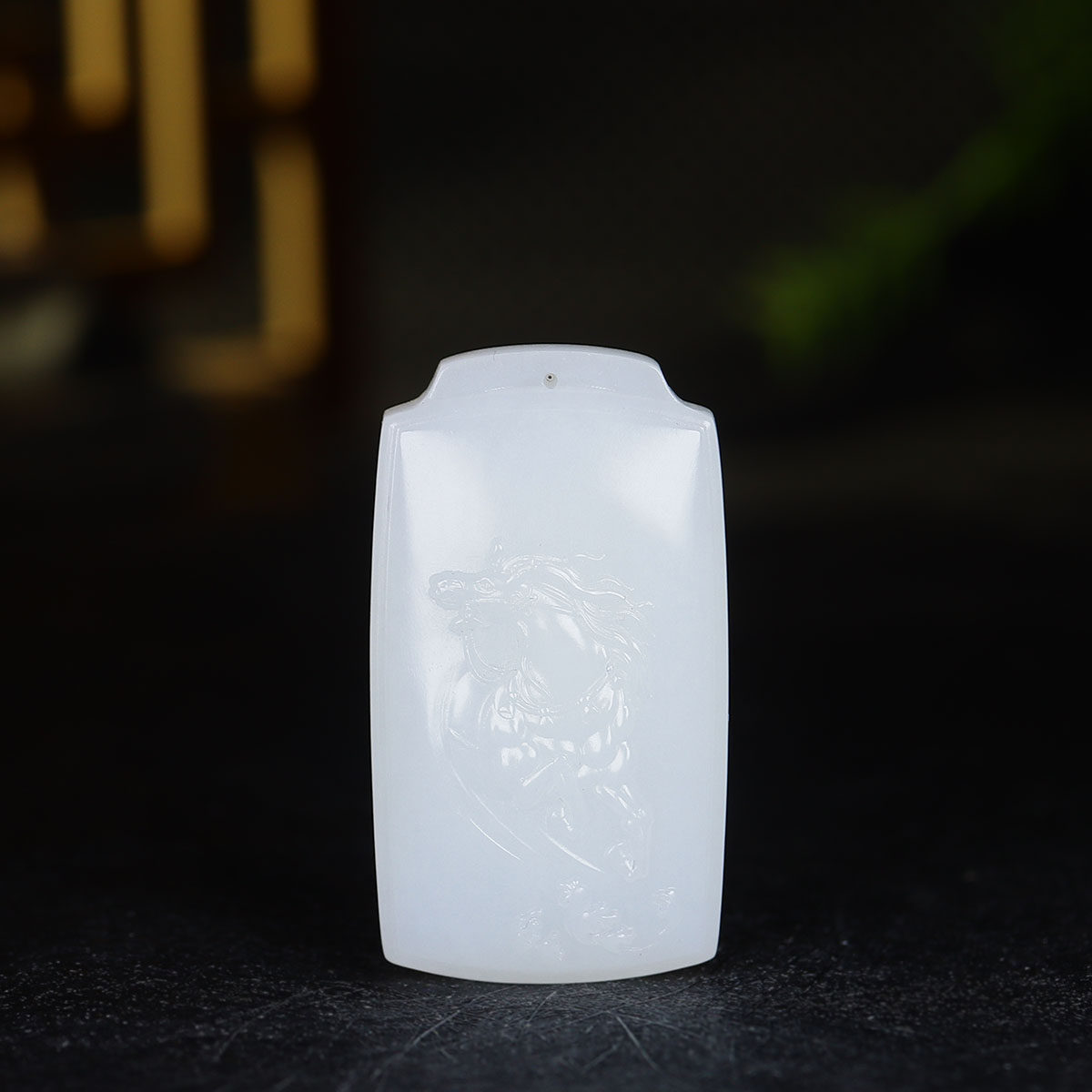 （古晨珠宝）新疆和田玉羊脂白玉生肖马挂件吊坠玉牌马到成功32g