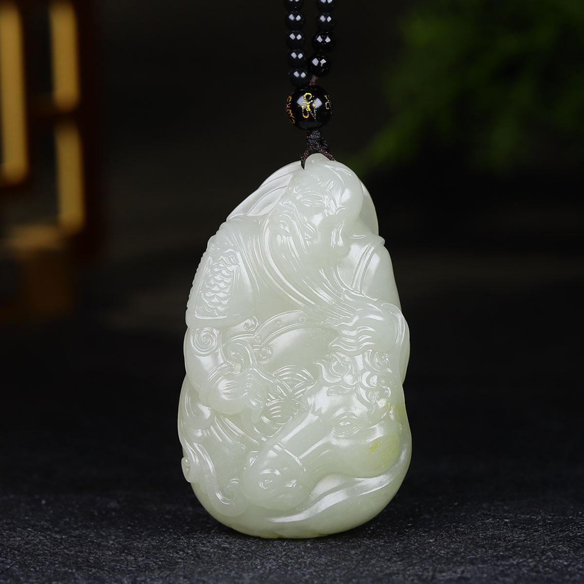 （古晨珠宝）新疆和田玉白玉籽料独籽关公把件手玩忠义千秋94g