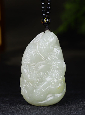 （古晨珠宝）新疆和田玉白玉籽料独籽关公把件手玩忠义千秋94g