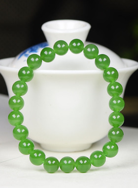 （古晨珠宝）俄罗斯和田玉果阳绿碧玉手串手链诸事如意18g8mm