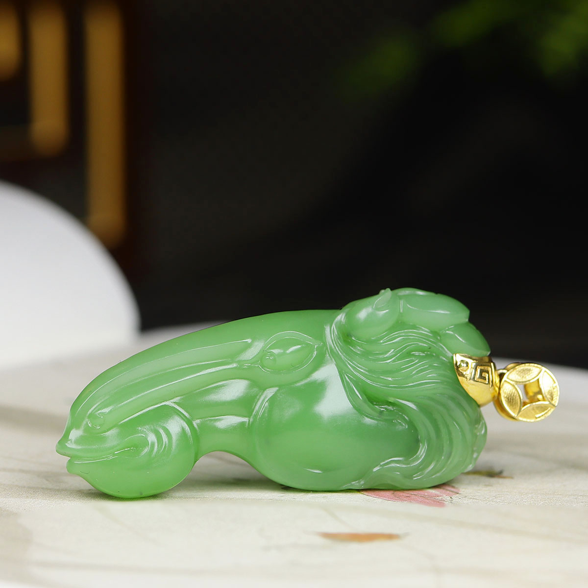 （古晨珠宝）俄罗斯和田玉苹果绿碧玉马头挂件吊坠马到成功23g
