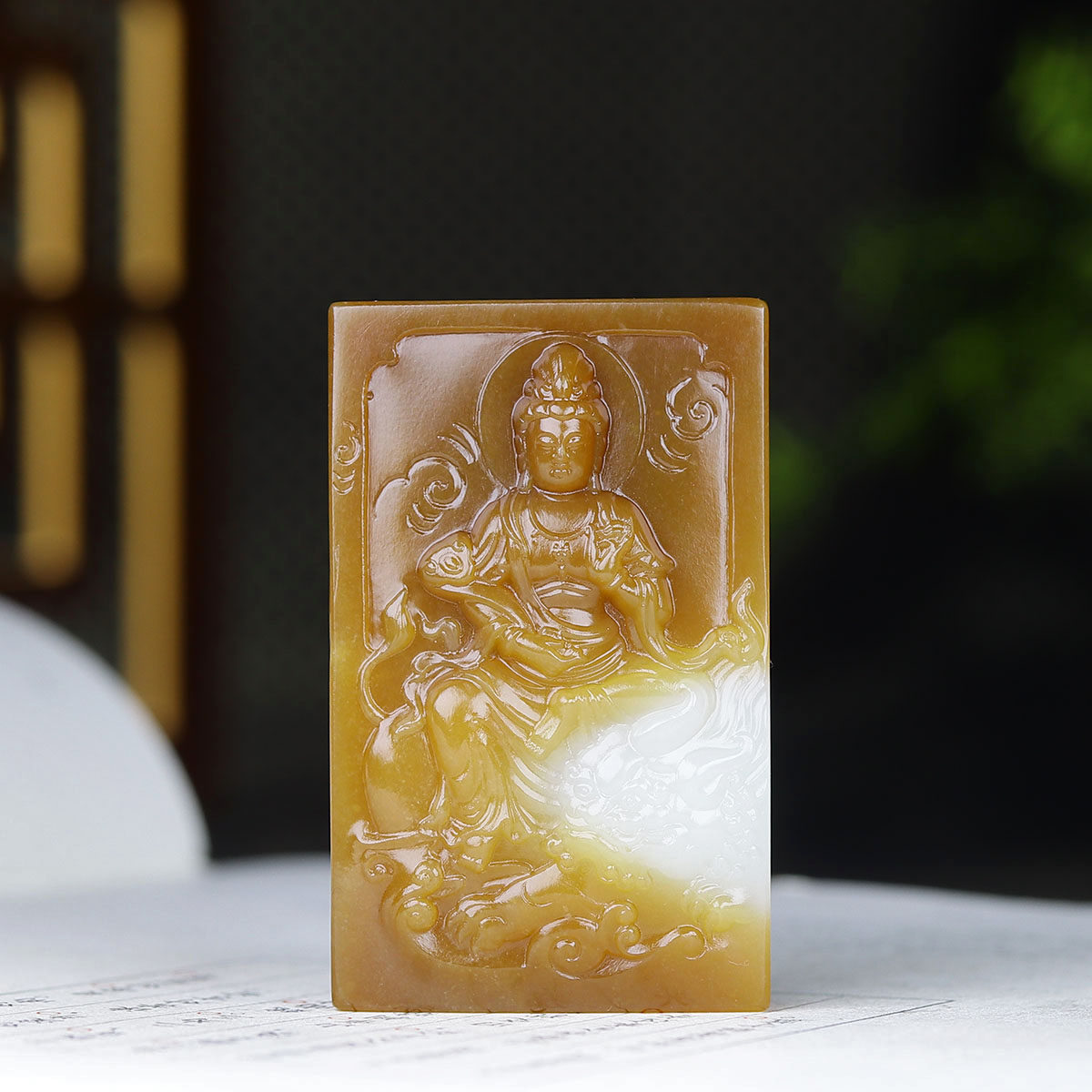 （古晨珠宝）新疆和田玉且末糖白玉观音挂件玉牌吊坠玉坠56g