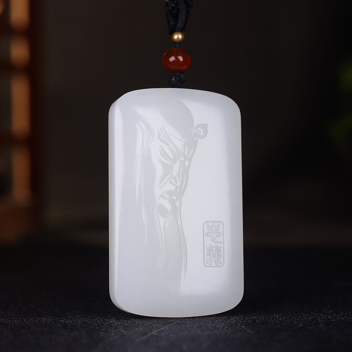 (古晨珠宝)新疆和田玉白玉关公挂件吊坠玉坠义薄云天33g