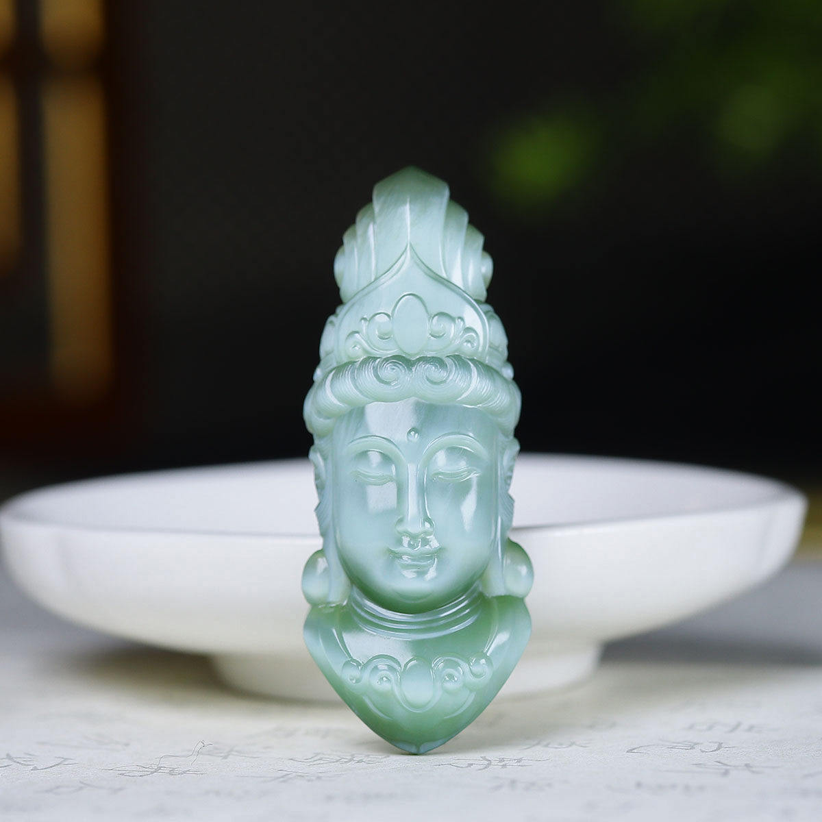 （古晨珠宝）俄罗斯和田玉猫眼碧玉观音挂件吊坠玉坠17g