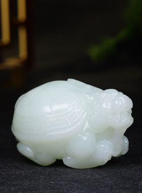 （古晨珠宝）新疆和田玉白玉龙龟把件手玩摆件荣归252g